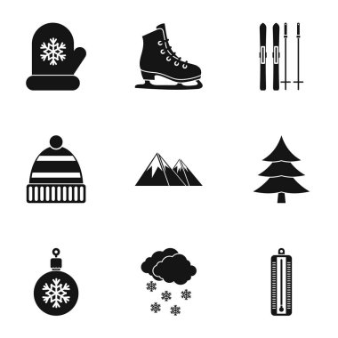 Kış frost Icons set, basit tarzı