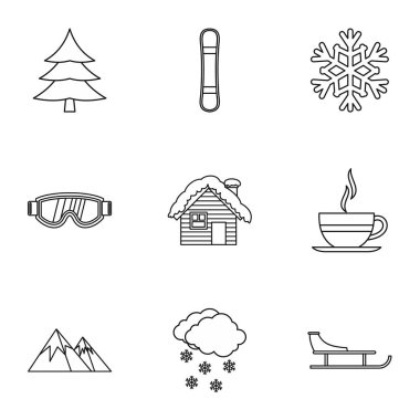 Sezon kış Icons set, anahat stili