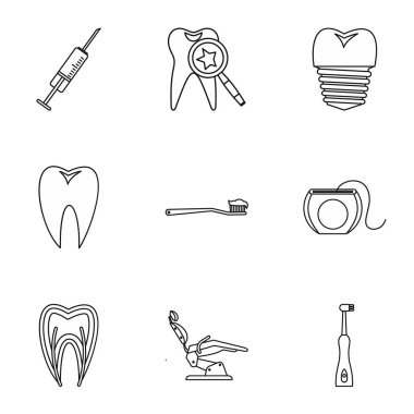 Diş Hekimliği Icons set, anahat stili
