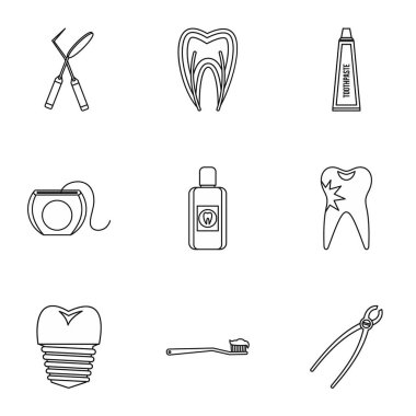 Diş Kliniği Icons set, anahat stili