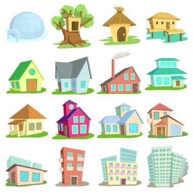 Evler Icons set, karikatür tarzı