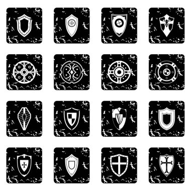 Kalkanlar set set simgeleri, grunge tarzı