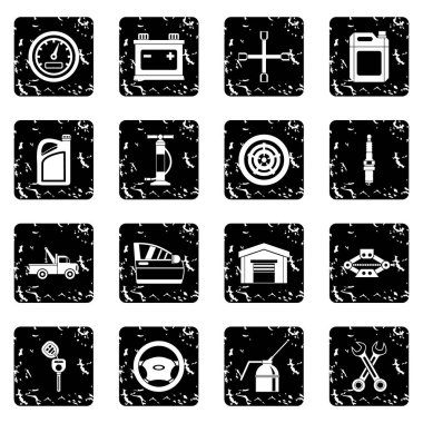 Araba bakım ve onarım Icons set, basit tarzı