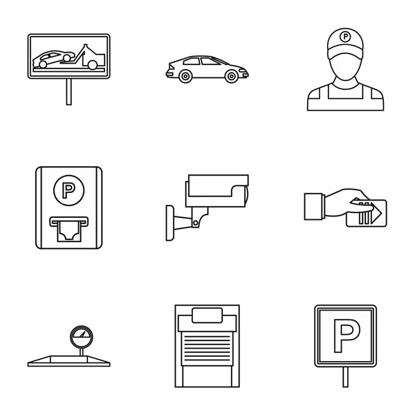 Ícones da estação de estacionamento conjunto, estilo esboço —  Vetores de Stock
