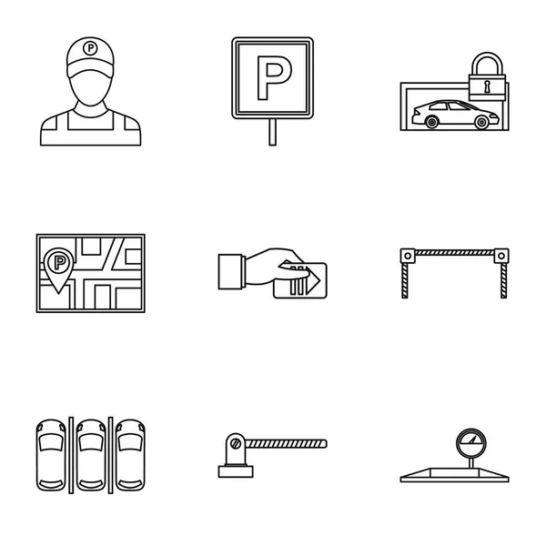Conjunto de ícones de estacionamento com manobrista, estilo esboço —  Vetores de Stock