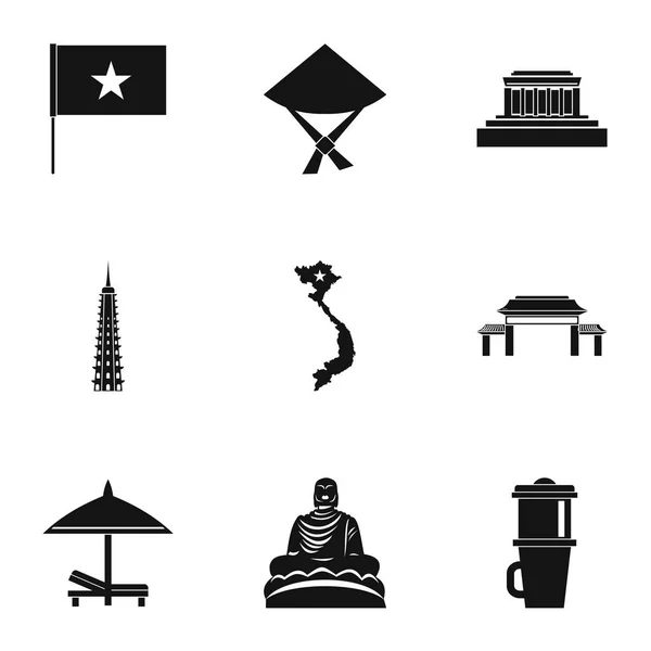Conjunto de iconos de Turismo en Vietnam, estilo simple — Vector de stock