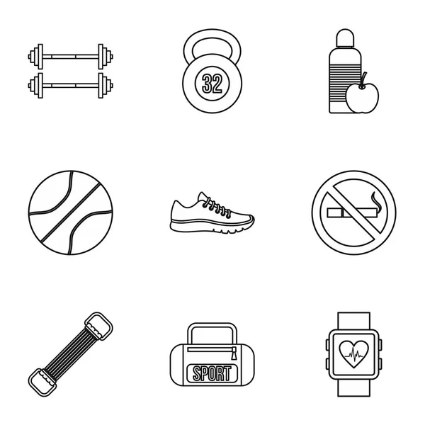 Conjunto de iconos de deporte activo, estilo de esquema — Vector de stock
