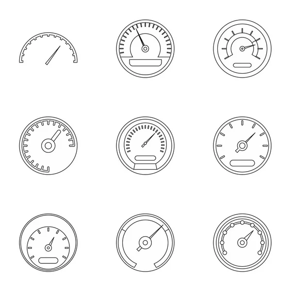 Types d'icônes de compteurs de vitesse ensemble, style contour — Image vectorielle