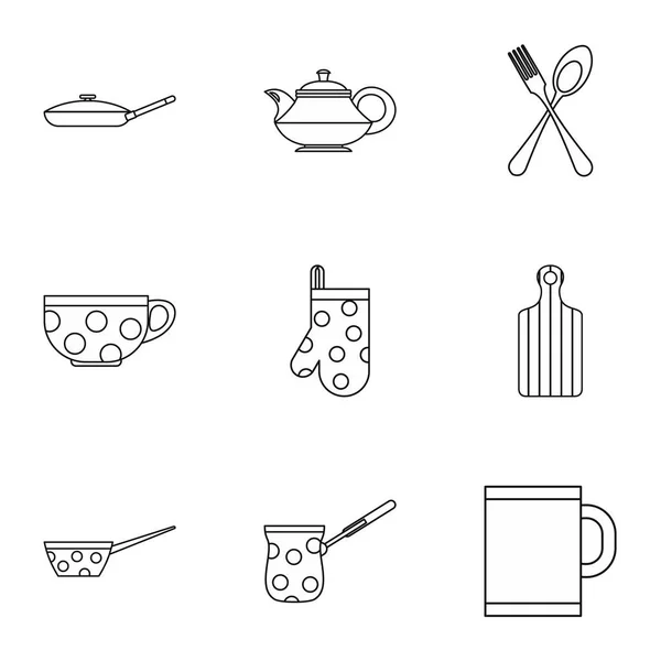 Geschirr Icons Set, Umriss Stil — Stockvektor