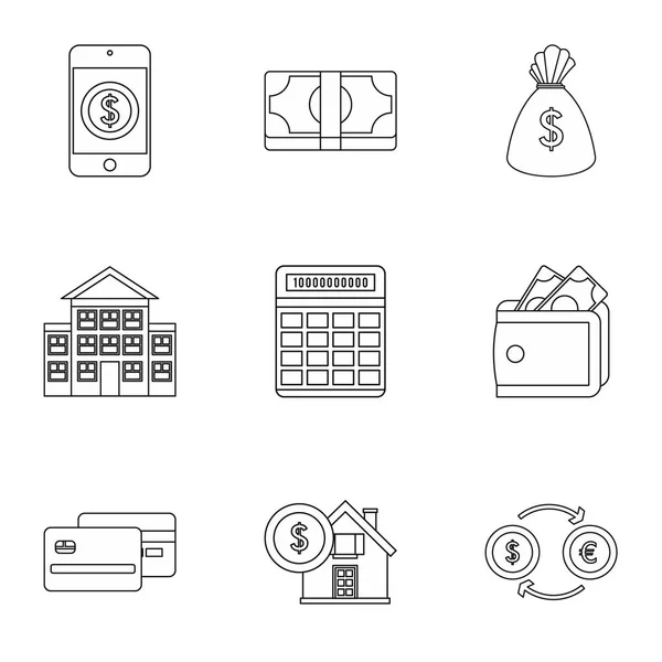 Finance icons set, outline style — Stock Vector