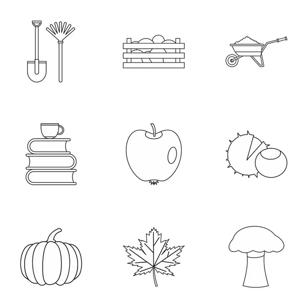 Temporada do ano conjunto de ícones de outono, estilo esboço — Vetor de Stock