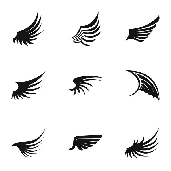 Wings icons set, simple style