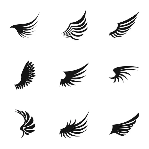 Feather vleugels iconen set, eenvoudige stijl — Stockvector