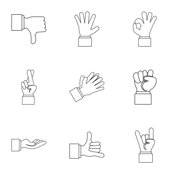 Conjunto de iconos de dedos, estilo de contorno — Archivo Imágenes Vectoriales
