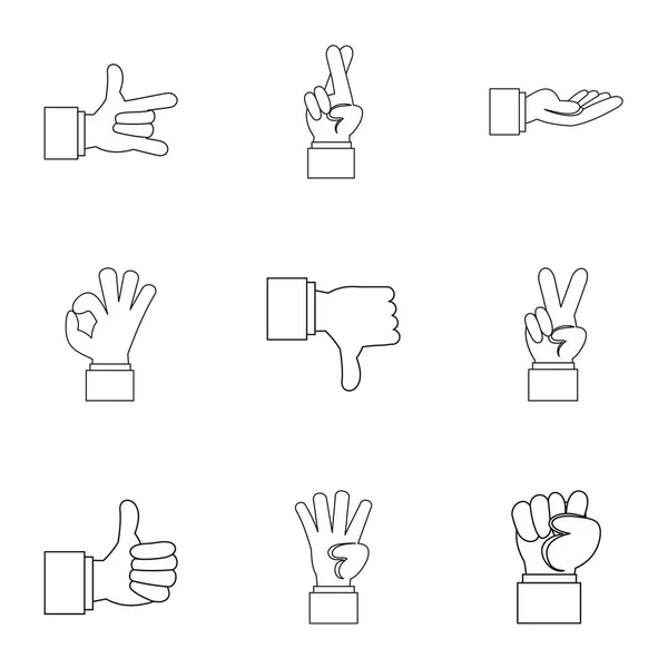 Comunicación gestos iconos conjunto, estilo de contorno — Vector de stock