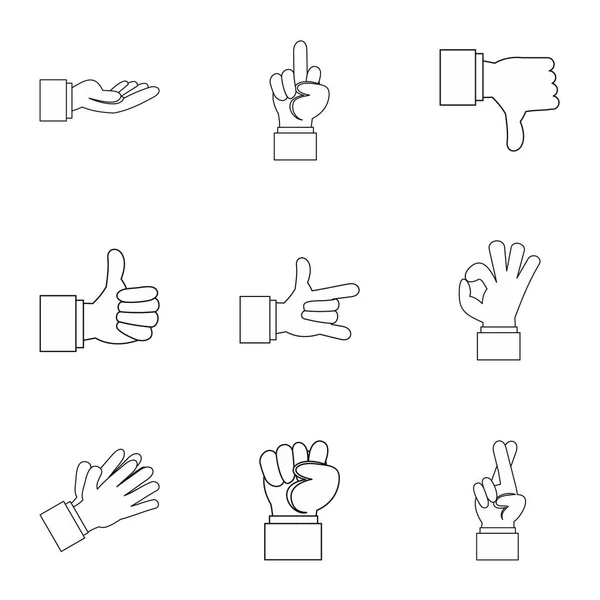 Conjunto de iconos de mano, estilo de contorno — Vector de stock