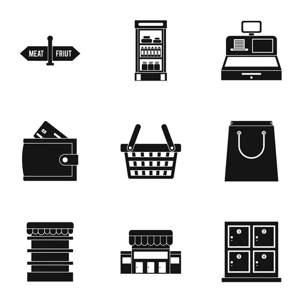 Compra en conjunto de iconos de tienda, estilo simple — Archivo Imágenes Vectoriales