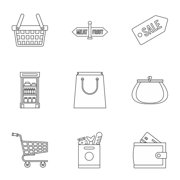 Conjunto de iconos de tienda, estilo de esquema — Vector de stock