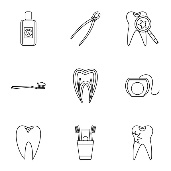 Tandheelkundige behandeling iconen set, Kaderstijl — Stockvector