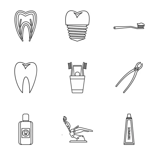Icônes de dents ensemble, style contour — Image vectorielle