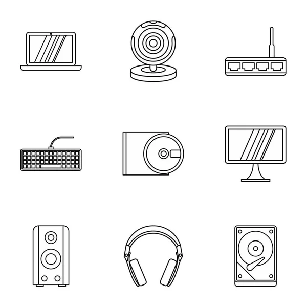 Configuration de l'ordinateur icônes ensemble, style de contour — Image vectorielle