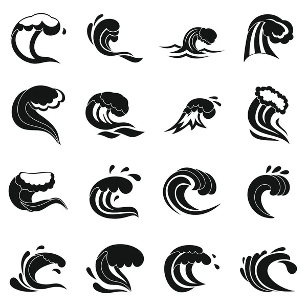 Ensemble d'icônes vagues de mer, style simple — Image vectorielle