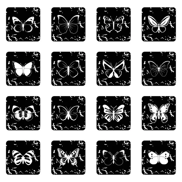 Ensemble de papillons icônes, style grunge — Image vectorielle