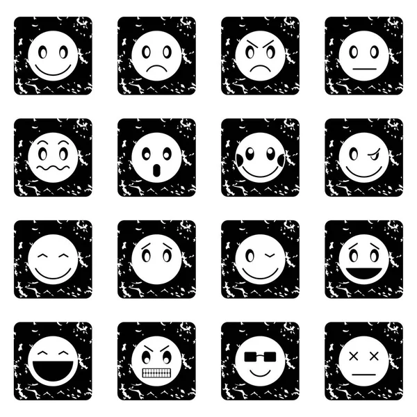 Emoticon set iconos, estilo grunge — Vector de stock