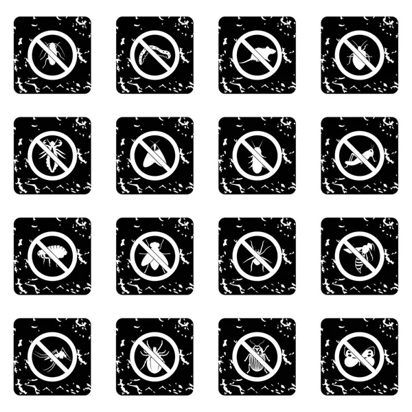 Ningún signo de insecto establece iconos, estilo grunge — Vector de stock