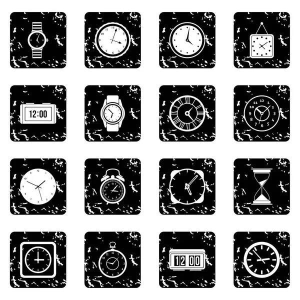 El tiempo y el reloj establecen iconos, estilo grunge — Archivo Imágenes Vectoriales