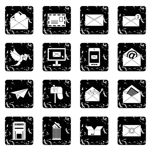 Email set icons, grunge style — Stock Vector
