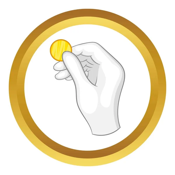 Mão em uma luva branca segurando um ícone de vetor de moeda — Vetor de Stock