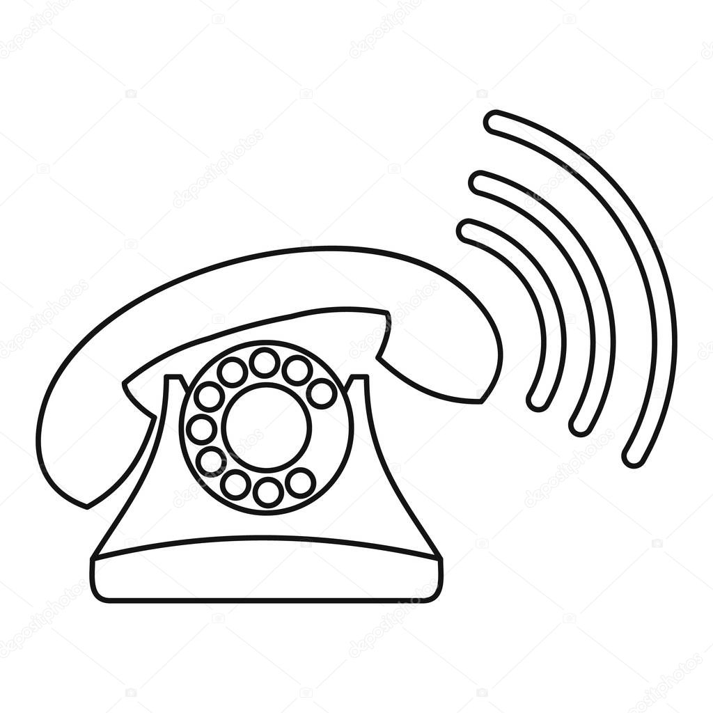 Retro phone ringing icon, outline style — Stock Vector
