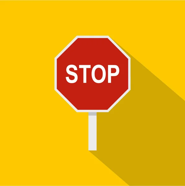 Icona rossa stop road sign, stile piatto — Vettoriale Stock