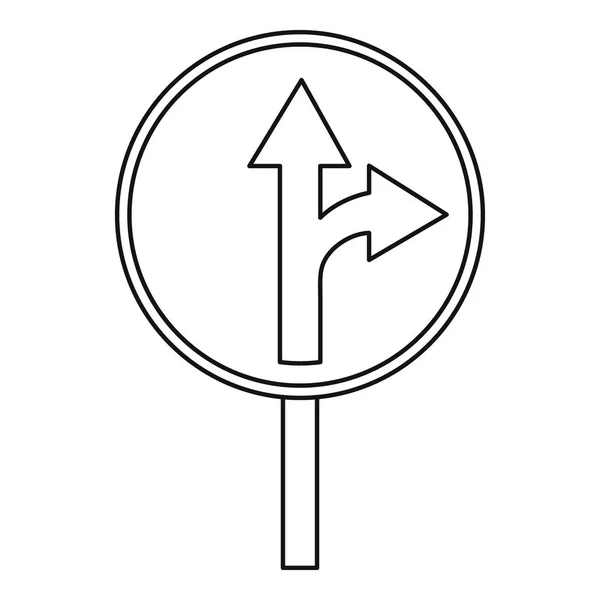 Ikon tanda lalu lintas berbelok lurus atau kanan - Stok Vektor