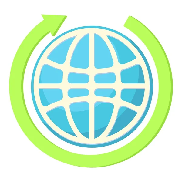 Globe en groen pijlpictogram, cartoon stijl — Stockvector