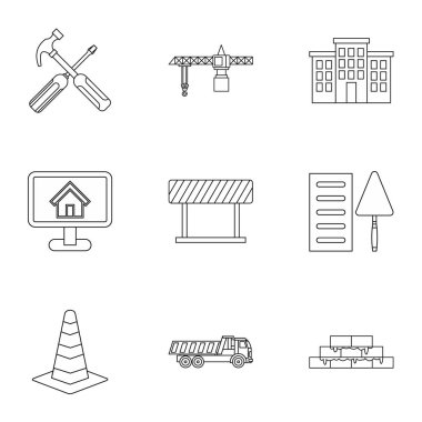 İnşaat araçları Icons set, anahat stili