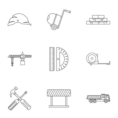 Onarım Araçları Icons set, anahat stili