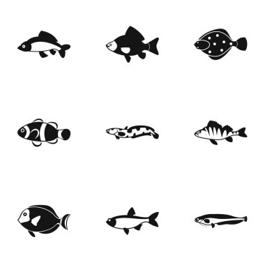 Okyanus balık Icons set, basit tarzı