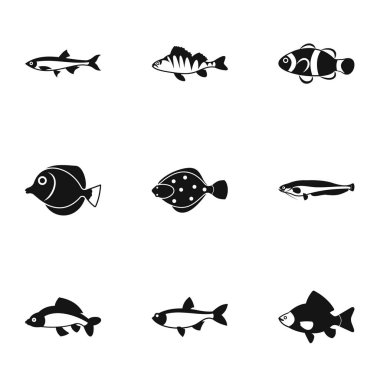 Tür-in balık Icons set, basit tarzı