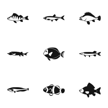 Deniz balıkları Icons set, basit tarzı