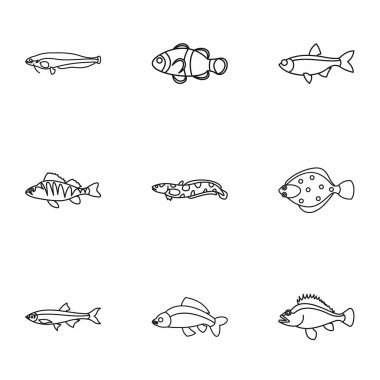 Balık Icons set, anahat stili