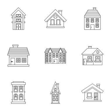 Icons set konut, anahat stili