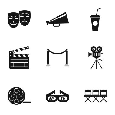 Film tiyatro Icons set, basit tarzı