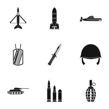 Askeri savunma Icons set, basit tarzı
