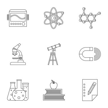 Bilim eğitim Icons set, anahat stili