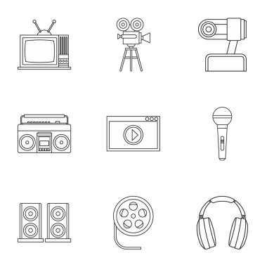 Icons set yayın, anahat stili
