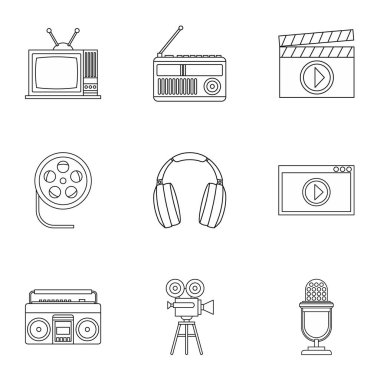 Elektronik haberleşme Icons set, anahat stili