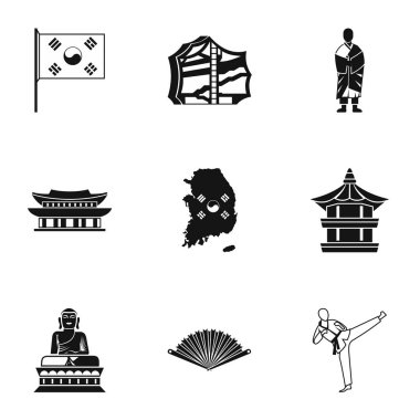 Güney Kore Icons set, basit tarzı