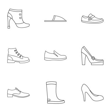Ayakkabı Icons set, anahat stili
